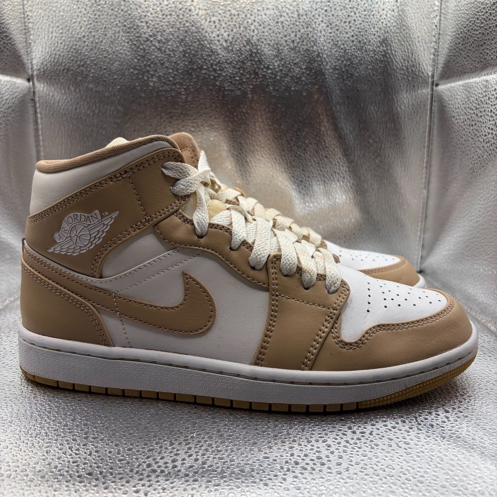 Size 7.5 Nike Air Jordan 1 Mid Hemp Tan Gum White Mens Sneakers 554724-271 - Picture 2 of 11